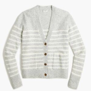 J. Crew Light Gray and White Striped Cardigan